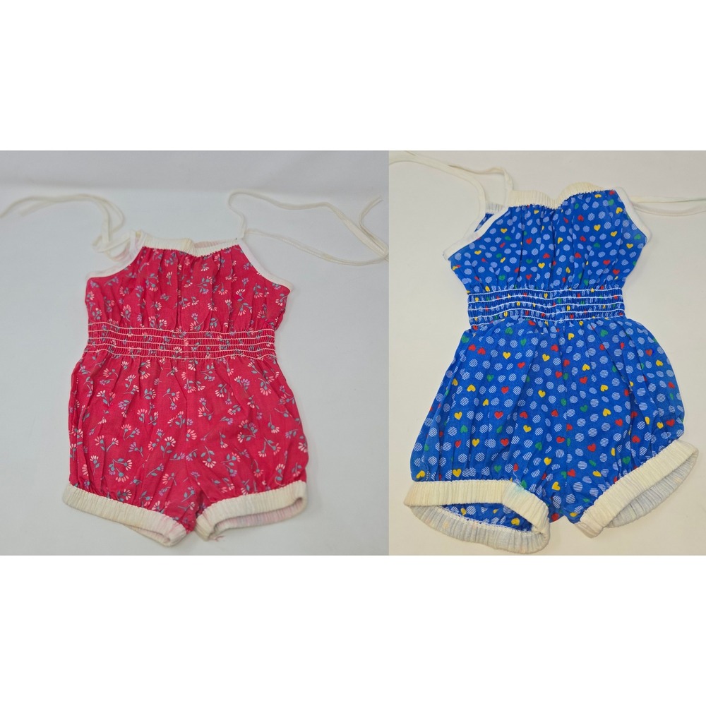 Carrots Girls Summer Romper Lot of 2 Jumper Floral Heart Blue Pink Size 4T